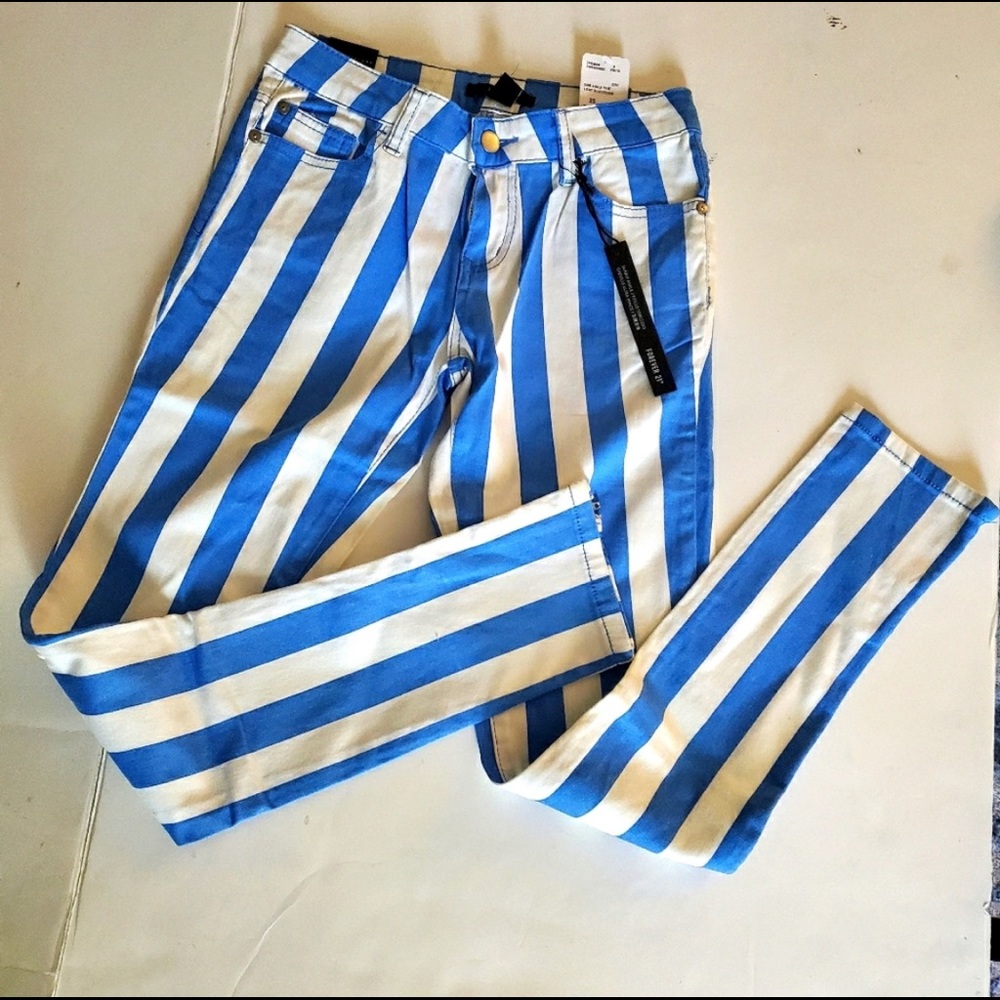 Forever 21 Vertical Striped Denim Ankle Pants, NWT